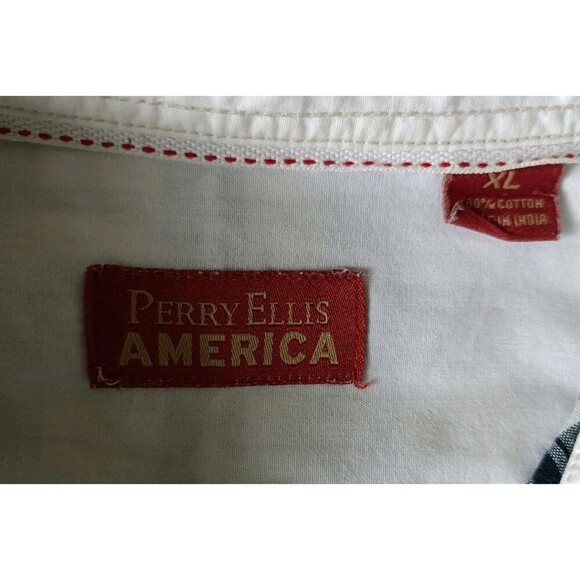 Perry Ellis Button Up Shirt Men's XL Pockets Plaid White Long Sleeve - Picture 3 of 8